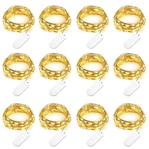 Qedertek 12 Piezas Cadena de Luces con Pilas, 20 LED 2M Luces de Navidad con Alambre de Cobre Guirnaldas Luces, Luces a Pilas Decorativas para Navidad, Fiesta, Hogar, Bodas, Party (Blanco Cálido)