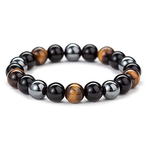 Qiwen 8MM Pulseras de Ojo de Tigre, Pulsera Elástica de Piedra Curativa de Energía de Yoga, para Regalo Relajante para Aniversario de Cumpleaños