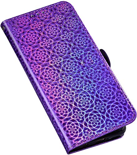 QPOLLY Funda protectora para Huawei P30, funda de piel con brillantes brillantes, funda de piel con tapa 3D brillante, multicolor, funda para Huawei P30, color morado