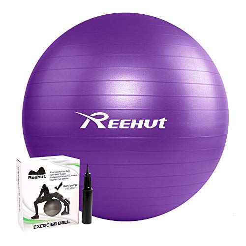 REEHUT Pelota de Ejercicio Anti-Burst para Yoga, Equilibrio, Fitness, Entrenamiento, incluidos Bomba y Manual de Usuario - Púrpura 65cm