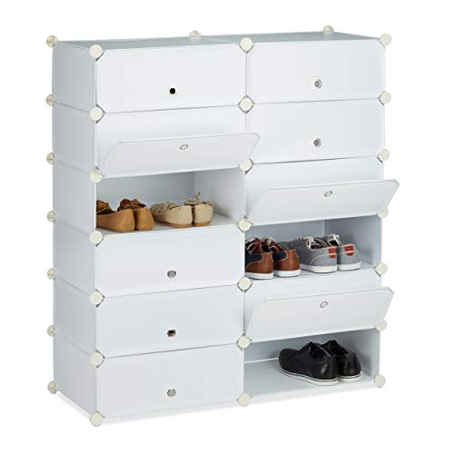 Relaxdays Zapatero XXL con Puertas, Blanco, 37x94x108 cm