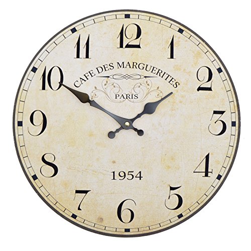 Reloj de cocina de madera con un gran reloj de MDF, reloj retro diseño tendencia Shabby Chic con movimiento silencioso cuarzo, diámetro: 32 cm