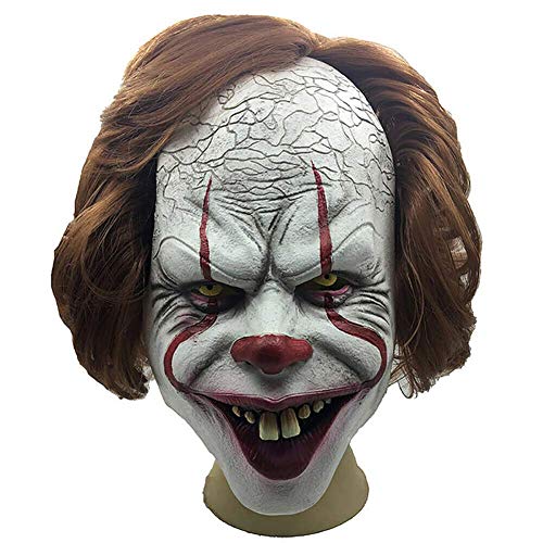 Reuvv Terror Payaso Máscara Completa Halloween Cosplay Traje Horror Props Ideal para Carnaval Halloween - Disfraz Adulto - Látex, Unisex