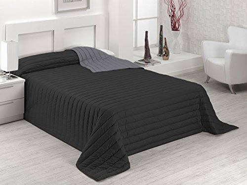 SABANALIA - Colcha Bicolor Multiuso Tutto (Disponible en Varias Medidas y Colores) - Cama 180, Negro/Gris