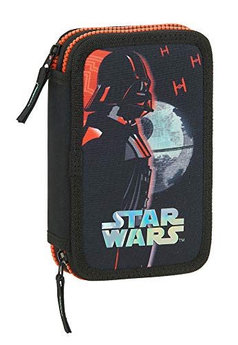 safta Estuche Escolar con 28 Útiles Incluidos de Star Wars The Dark Side, 125x40x195mm, negro/naranja, m