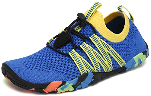 SAGUARO Zapatos de Agua Niños Escarpines Piscina Secado Rápido Niñas Zapatos de Natacion Respirable Antideslizante Escarpines para Acuáticos Snorkel Vela, Marino Azul, 35 EU