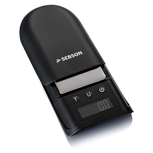 SEBSON Báscula de Precisión 0,1g / 750g digital, Báscula de Bolsillo con plataforma de acero inoxidable, Pequeña y compacta 119x73x20mm