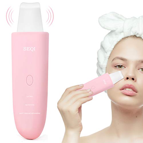 SEQI Limpiador Facial Ultrasónico, Peeling Ultrasónico Facial con 3 Modos,Skin Scrubber, USB Recargable, Exfoliación Facial Ultrasónica Limpiador de Poros para Limpieza Facial y Cuidado Facial(rosa)