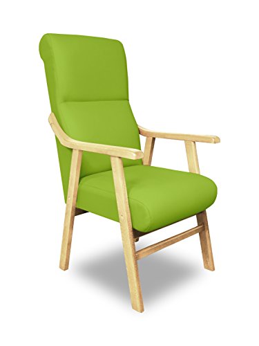 SERMAHOME Sillón con Lumbar Alto, Sillón para Personas Mayores, Butaca tapizada con Brazos, Tapizado en Polipiel Pistacho.