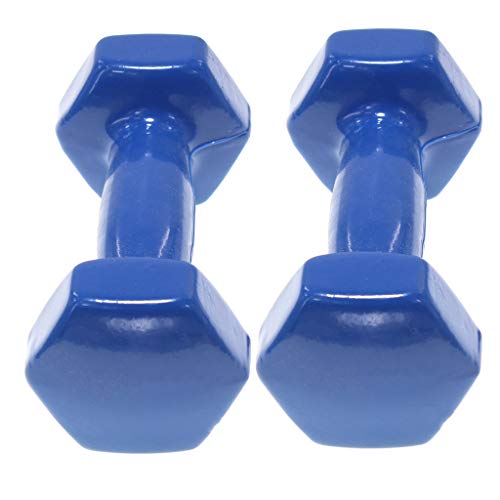 Set de 2 Mancuernas con Revestimiento de Vinilo | Ejercicio Fitness | Entrenamiento en Casa | Gimnasio | Pesos de 0.5 a 5 Kg (5KG, Azul)