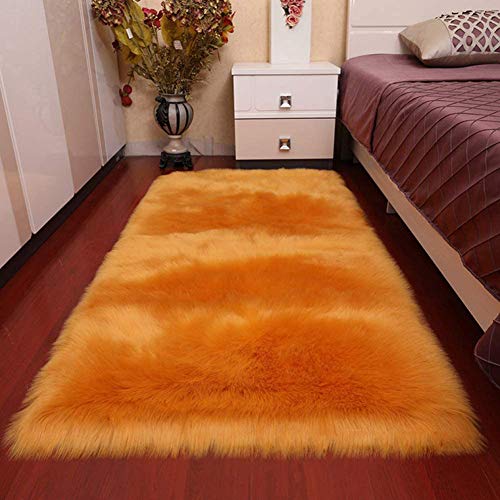 SHENGYUAN Alfombra Oveja de Piel Sintetica,Fácil de Limpiar y Duradero, Suave, Medidas Alfombra de Comedor, Dormitorio, Pasillo o Regalo,Naranja,70 * 135cm/27.6 * 53.1in