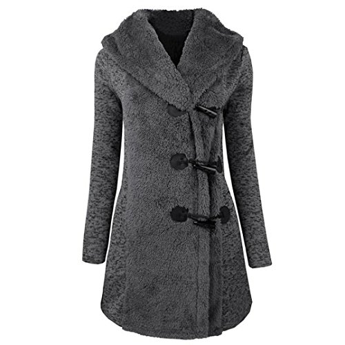 SHOBDW Moda Mujeres Invierno Caliente más Botones Gruesos Abrigo Abrigo Parka Sudadera con Capucha (Gris, S)