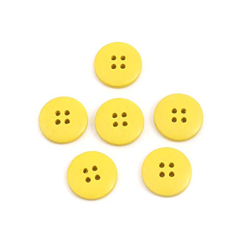 SiAura Material - 50 Unidades Botones de Madera Redonda Scrapbooking 20mm Amarillo 4 Agujeros I Coser Manualidades y Decorar