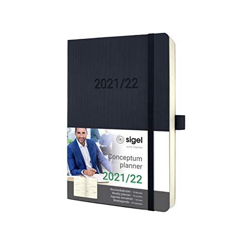 SIGEL C2206 Conceptum agenda semanal julio 2021 hasta diciembre 2022-13,5 x 21 cm - softcover - 256 páginas - negro