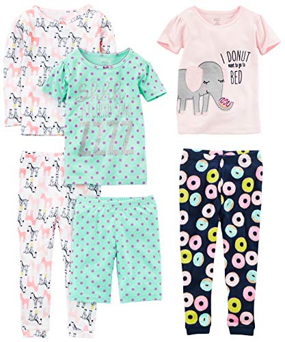 Simple Joys by Carter's - Pijamas enteros - Juego de pijama de algodón de ajuste cómodo de 6 piezas. - para bebé niña multicolor Donuts/Zebra/Dots 8 Years