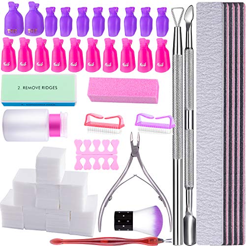 SIQUK Kit de Uñas Removedor el Esmalte, Almohadillas de Algodón de Limpieza, Clip de Removedor, Separador de Uñas, Cepillo para Uñas, Lima de Uñas, Alicate para Cutículas, Herramientas de Manicura