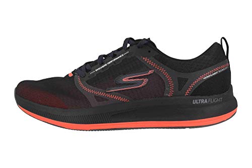 Skechers GO Run Pulse, Zapatillas Hombre, Negro Negro Negro Textil Sintético Borde Naranja Bkor, 45.5