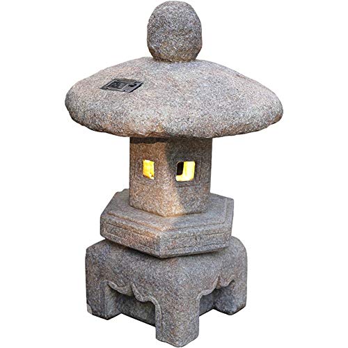 sknonr Estilo japonés LED lámpara Solar, 23.6 Pulgadas Tallado Mano Pagoda de la Linterna Estatua iluminada Antiguo Patio Jardín Decoración