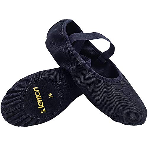 S.lemon Elástico Lona Zapatillas de Ballet Zapatos de Baile para Niños Niñas Mujeres Hombres Negro (31 EU)