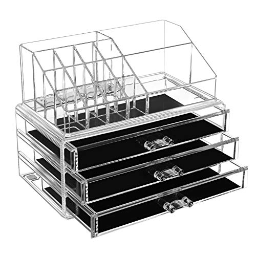 SONGMICS - Organizador de Maquillaje, acrílico, Transparente, 3 bandejas JKA002