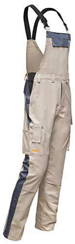 strongAnt® - Peto de Trabajo Berlin con Rodilleras Bolsillos, easyClean, Traje Combinado, Mono, Limpieza fácil - Ropa de Trabajo Hecha en Europa - Beige-Gris 42