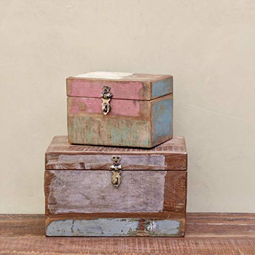 STUFF Loft Caja vintage de madera reciclada, estilo shabby vintage, tamaño: 19 x 14 x 14 cm (largo x ancho x alto)