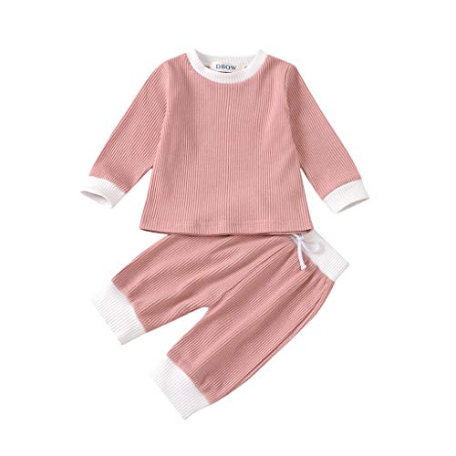 Sunnymi - Conjunto de ropa de manga larga para niños de 0 a 4 años Rosa. 6-12 Meses