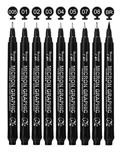 Surcotto - Fineliner de color negro para dibujar, ilustrar, cómics, tinta resistente al agua, 9 unidades