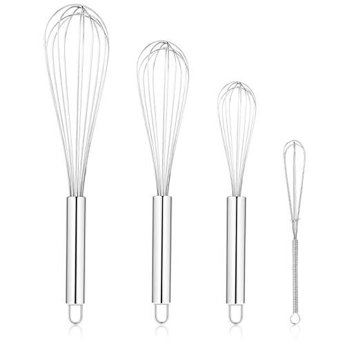 SveBake 4 Batidor Set - Varilla para Batir Manual de Acero Inoxidable, Balloon Whisk Batidora, 18,5 cm + 21 cm + 27 cm + 30 cm