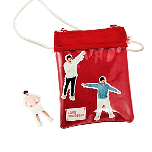 SXDY BTS Bolsos de Hombro, Bolso de Mensajero Casual, Bolso de la Gira Mundial Love Yourself de los niños Mini Paquete Oficial del Mismo Estilo DIY Sticker Crossbody Red