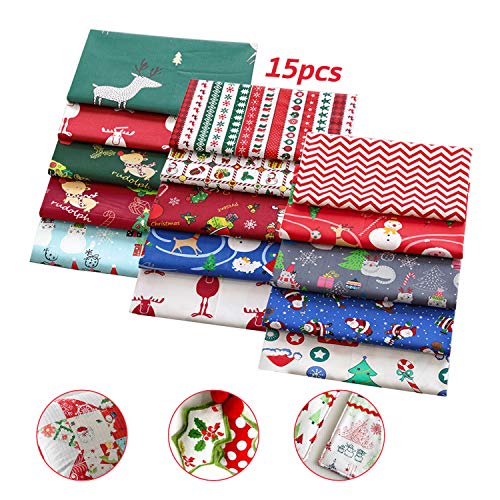 telas navideñas, telas de navidad, tela de algodón navideña, telas patchwork, telas de algodón paquete 15 piezas, para diy calcetín navideño/scrapbooking, 25x25cm