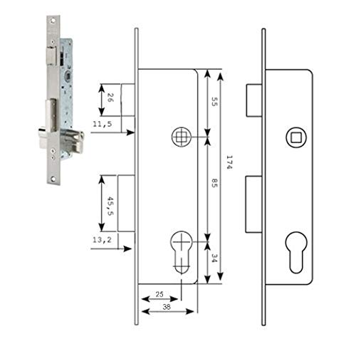 Tesa Assa Abloy 221038SSI Cerradura Monopunto De Palanca Deslizante Para Perfiles Metálicos Inoxidable Entrada 30 mm 2210