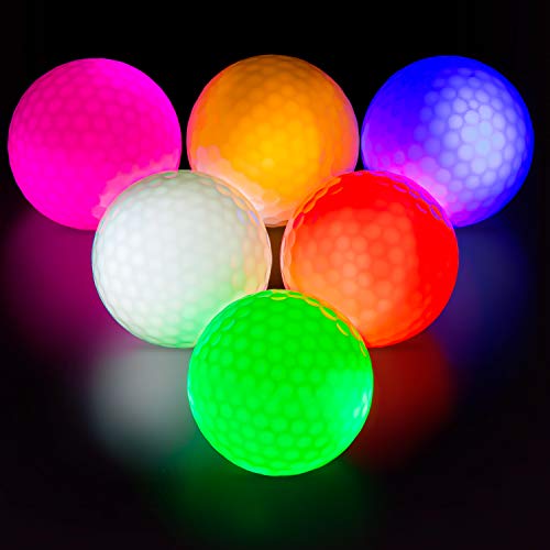 THIODOON Bolas de Golf Luminoso LED de Iluminación de Golf para la Práctica Nocturna de Larga Distancia Brillantes Intermitentes Deportes 6 Colores para su Elección (Paquete de 6: 6 colos en uno)