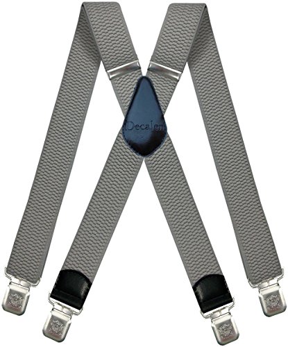 Tirantes Hombre X-Forma Elásticos Ancho 40 mm con clips extra fuerte totalmente adjustable (Plata)