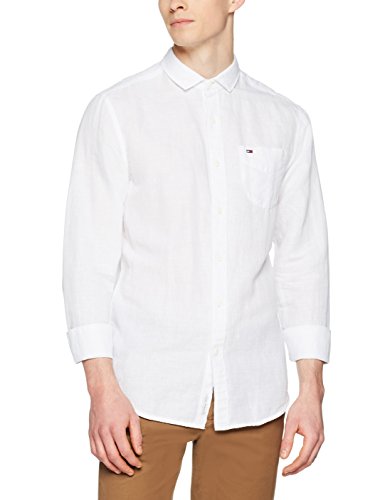 Tommy Hilfiger Solid Linen Camisa, Blanco (Classic White 100), X-Large para Hombre