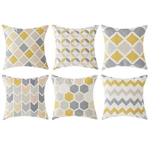 Topfinel Hogar 6 Cojines Geométrico Decorativa Almohadas Fundas para Sofá Cama Sala de Estar 40x40cm Amarillo&Gris Serie