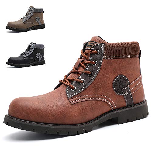 tqgold Impermeable Zapatos de Seguridad Hombre Piel de Botas Punta de Acero Zapatillas Ligero y Zapatos de Trabajo (Talla 41DE,Rojo marrón)