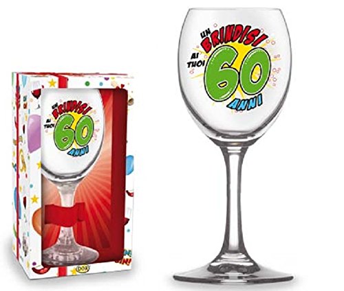 Vaso de cristal para 60 años con diseño impreso y idea de regalo para fiesta de 60 cumpleaños