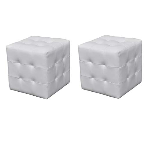 vidaXL 2X Taburetes en Forma de Cubo Blanco Cuero Sintético Asiento Cuadrado
