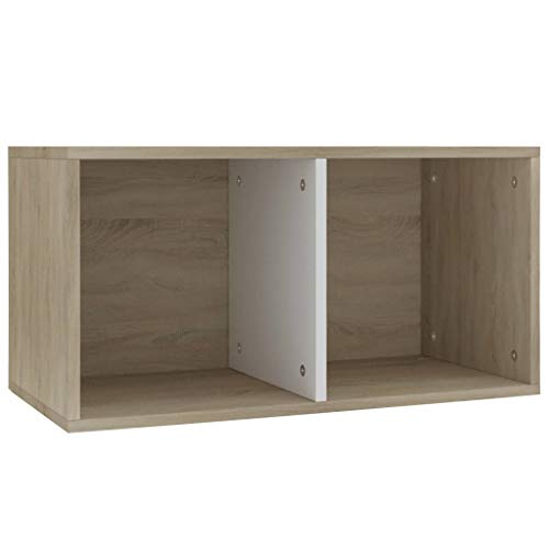 vidaXL Caja Discos de Vinilo Aglomerado Blanco y Sonoma 71x34x36cm Mobiliario Accesorios Organización Música Colección Hobbies Diseño Elegante Clásico