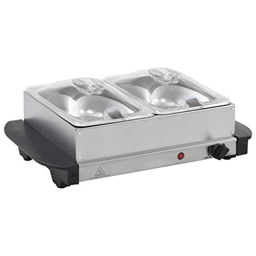 vidaXL Servidor Buffet Caliente Bandejas 2x1,5 L Bufet Calientaplatos Eléctrico Temperatura Ajustable Bufé Calienta Platos Comida Termostato Acero