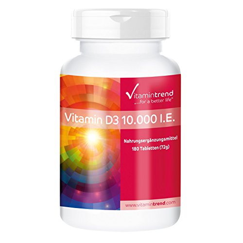 Vitamina D3 10.000 I.E – ¡Bote para 6 MESES! – Más concentrado que en forma líquida – Fabricado en Alemania – Colecalciferol – Vitamina del sol