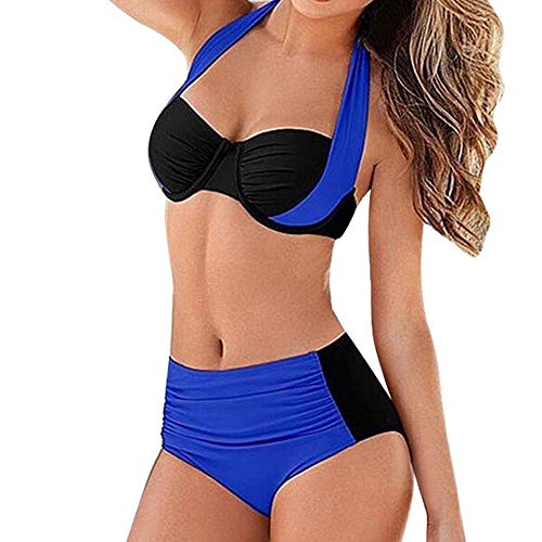 VJGOAL Conjunto de Bikini de Mujer Push-Up Sujetador Acolchado Cuello Colgante Atractivo Ropa de baño brasileña Verano Casual Color Que combina Traje de baño de Dos Piezas(x-Large,Azul)