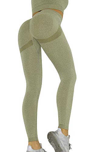 Voqeen Sexy Pantalones de Yoga de Punto Sin Costuras Mujeres Damas de Cintura Alta Leggings de Gimnasio Booty Scrunch Pantalones de Control de Barriga Gruesos Entrenamiento Correr Medias deportivas