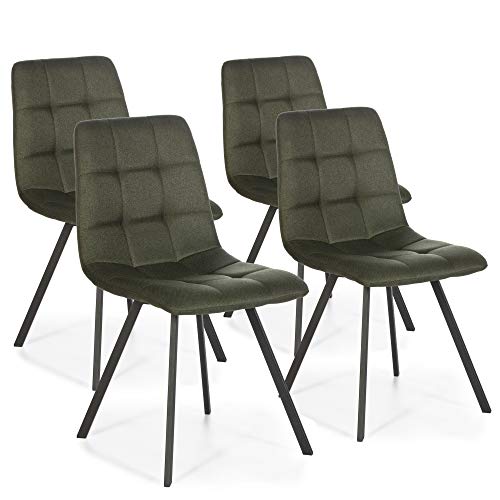 VS Venta-stock Set de 4 sillas Comedor Mila tapizadas Verde, certificada por la SGS, 58 cm (Ancho) x 45 cm (Profundo) x 90 cm (Alto)