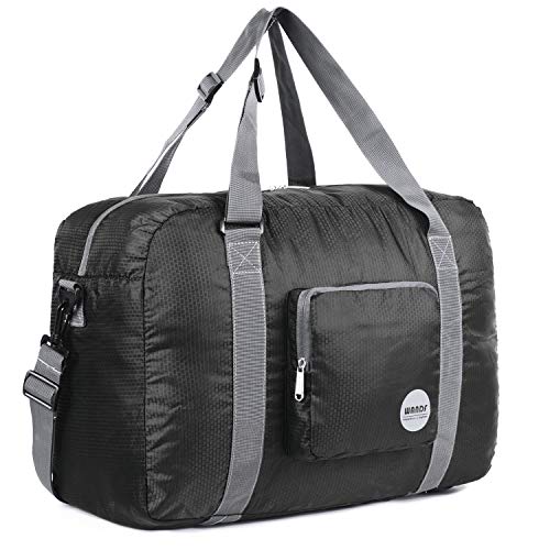 Wandf Foldable Travel Duffel Bag Super Lightweight for Luggage, Sports Gear Or Gym Duffle, Water Resistant Nylon (40L Negro)