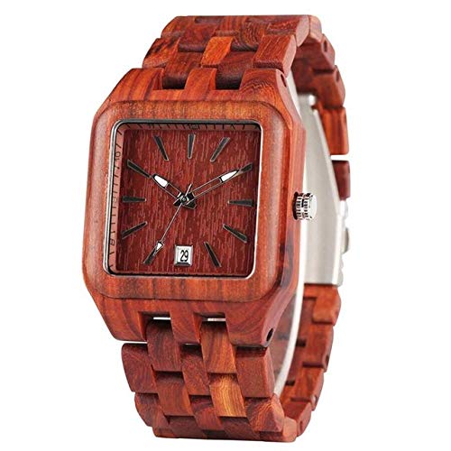 WFE&QFN Reloj de Madera Relojes de Madera Retro para Hombres Reloj de luz con Esfera Rectangular única Hombre Pulsera de Madera Natural Completa Calendario Fecha Relojes de Pulsera de Cuarzo