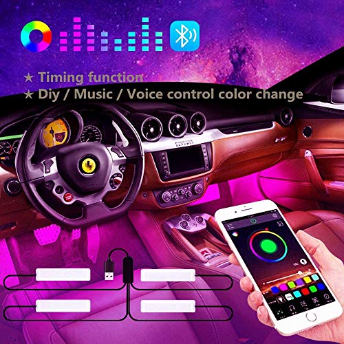 Winzwon Iluminación LED interior para coche, iluminación de reposapiés para coche, iluminación interior LED RGB, iluminación ambiental, tira de luz para el interior del coche, con puerto USB