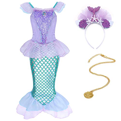 WonderBabe Disfraz de sirena para niña, vestido de princesa para fiesta de Halloween y cumpleaños