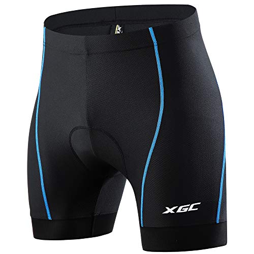 XGC Culotte de ciclismo para hombre, pantalones cortos de ciclismo con acolchado elástico transpirable de gel 4D de alta densidad (Blue_6020, M)